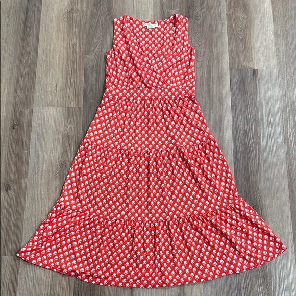 Boden Blood Orange Tiered Woodblock Nicole Midi Dress Size 4 Petite - Picture 1 of 9